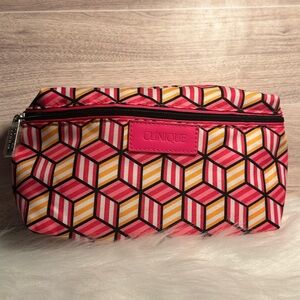 Clinique Pink and Yellow Geometric Cosmetic Pouch